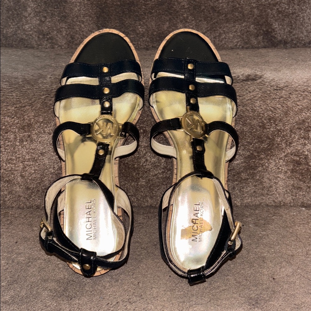 Michael Kors black leather and cork sandal ladies size 11. - Picture 3 of 7